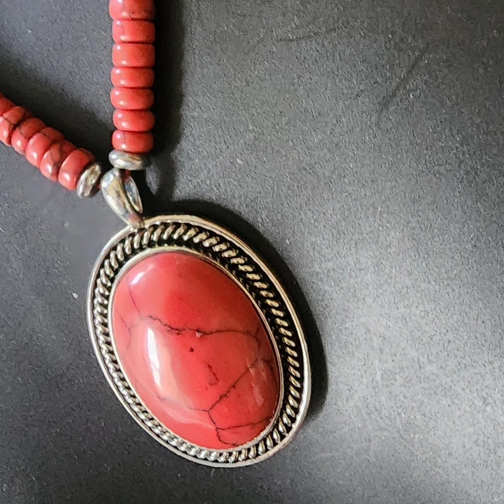 Chaps Southwestern Style Silver-Tone and Faux Red Turquoise Beaded Pendant